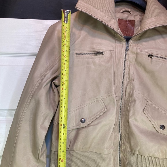 Beverly Hills Polo Club Women’s Tan Faux Leather Short Bomber Jacket Junior Xl - Picture 15 of 16